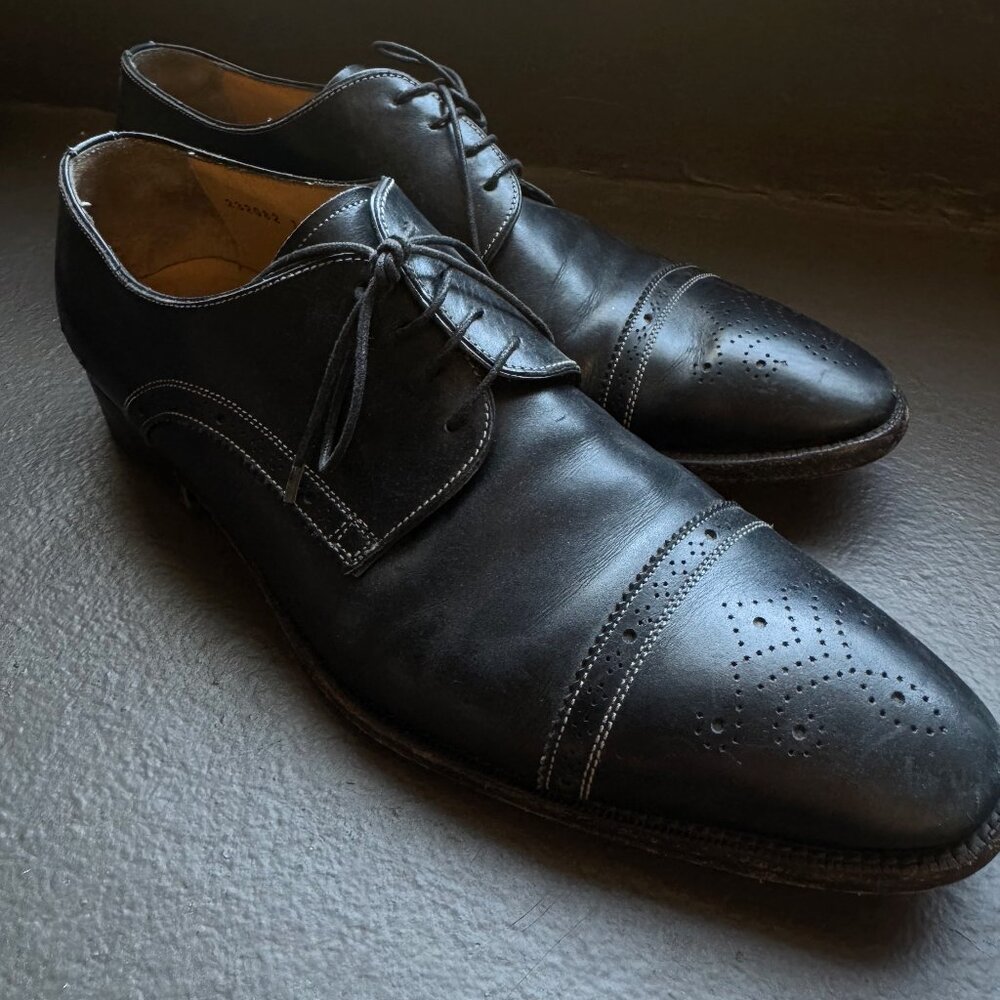 Santoni Black Leather Derby Dress Shoes Size 11